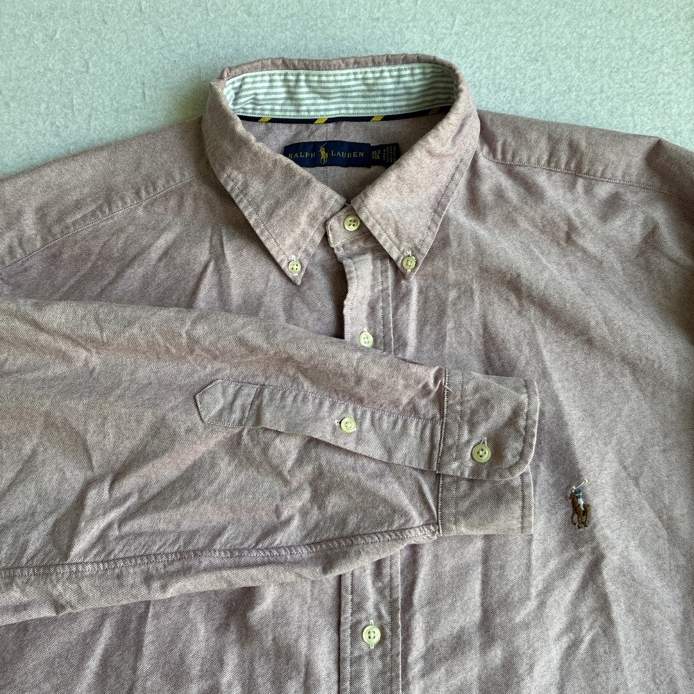 Ralph Lauren Mens Chambray Oxford Shirt Long Sleeve XLT Red Pink Preppy Academia